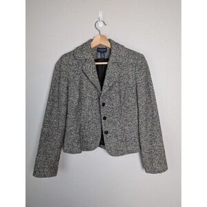 Ann Taylor Blazer Womens 2P Gray Wool Tweed Notch Lapel Lined Jacket Petite